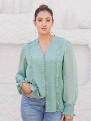 Georgette tunic with frill and hand embroidery - Sohni