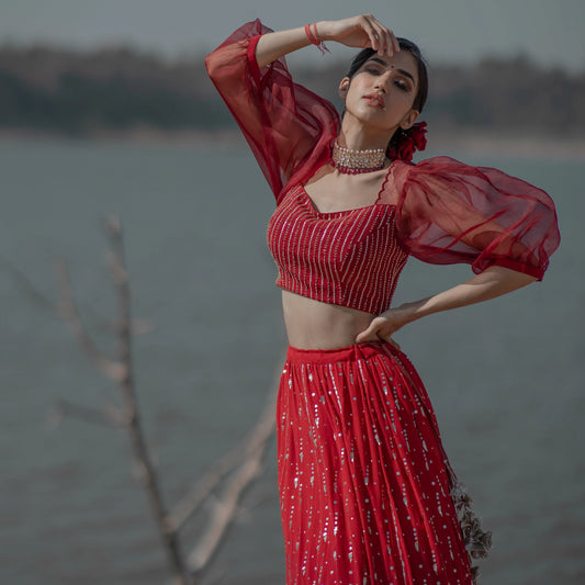 Red badla mukaish lehnga set - Sohni