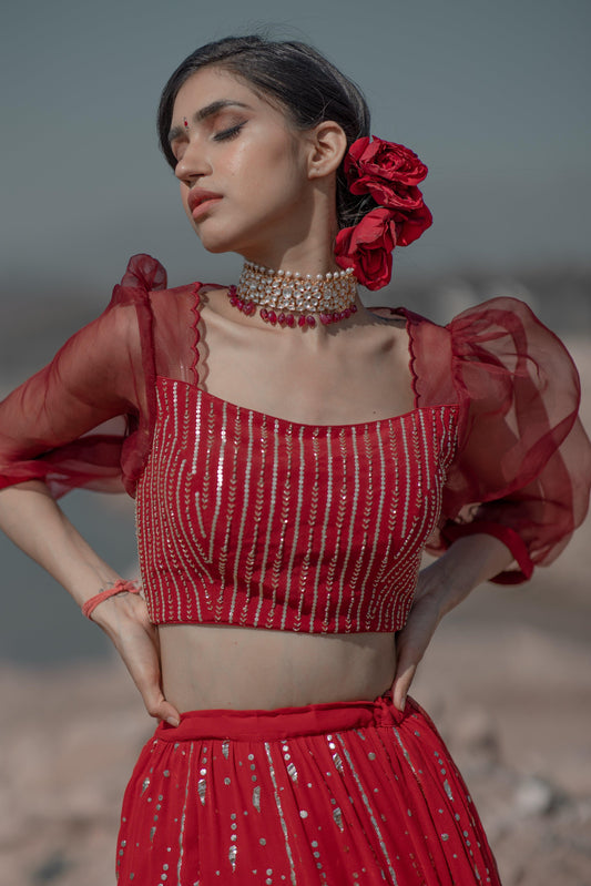 Red badla mukaish lehnga set - Sohni