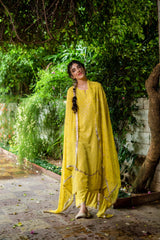 Chartreuse yellow mukaish daana and sequins embroidery kalidaar kurta set - Sohni