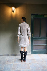 Grey velvet ajrakh yoke gathered short dress - Sohni