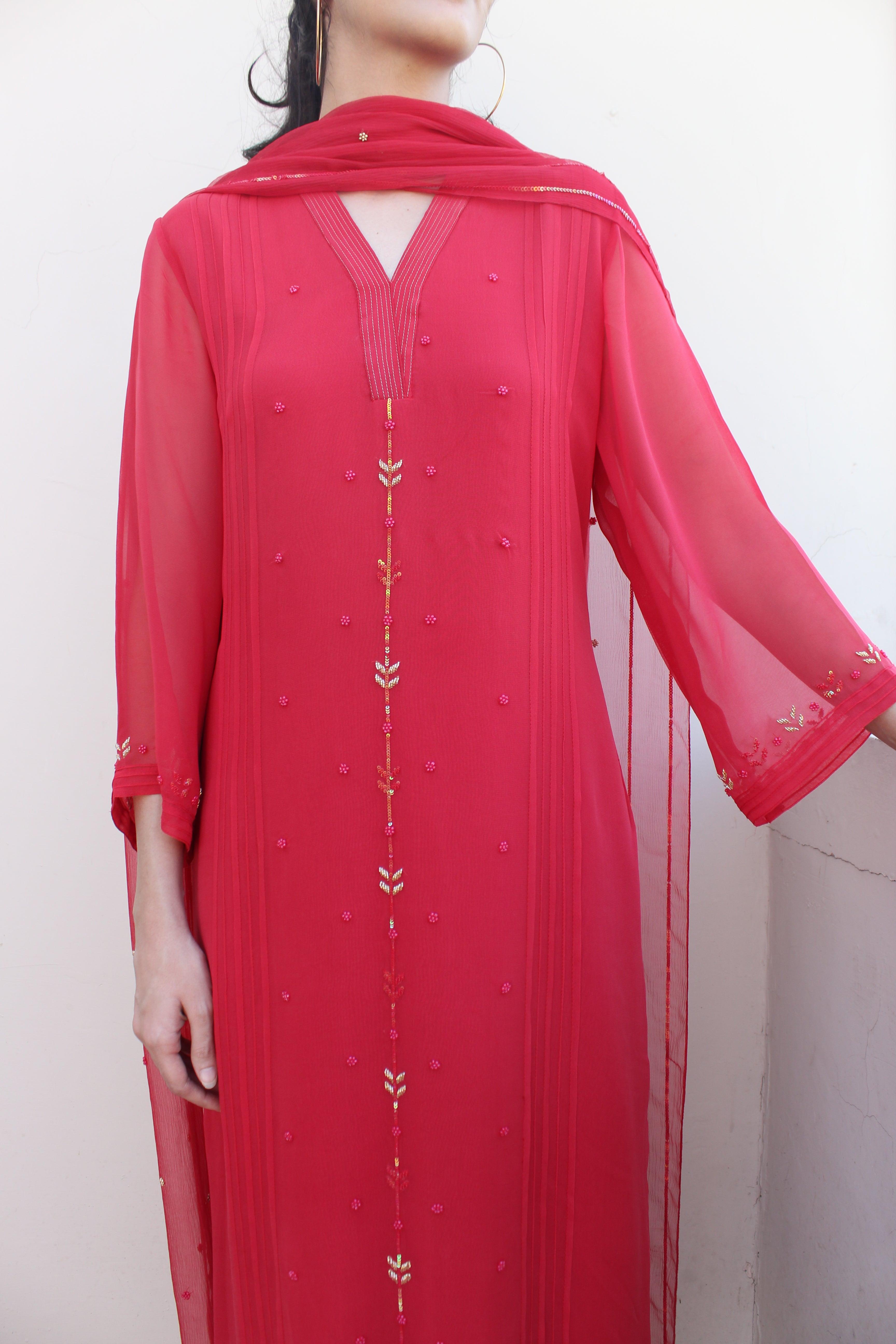 Georgette Dress Fabric - Claret Red