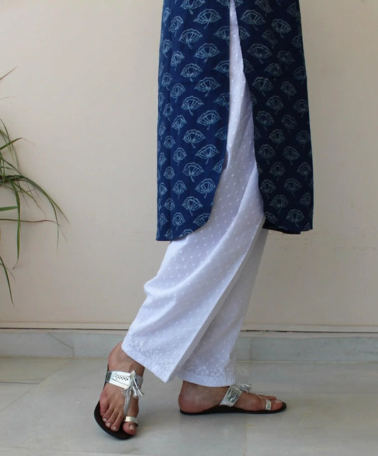 White dori embroidered dobby cotton straight salwar - Sohni