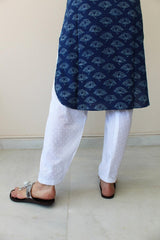 White dori embroidered dobby cotton straight salwar - Sohni