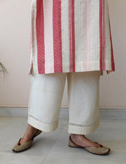 Cream urmul cotton palazzos with pintucks and lace detail - Sohni