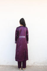 Purple mashru kurta pants set with angrakha yoke - Sohni