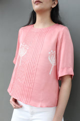 Pink and white shibori flower motif top - Sohni