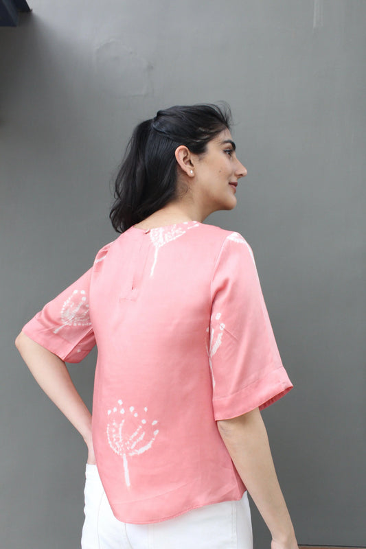 Pink and white shibori flower motif top - Sohni