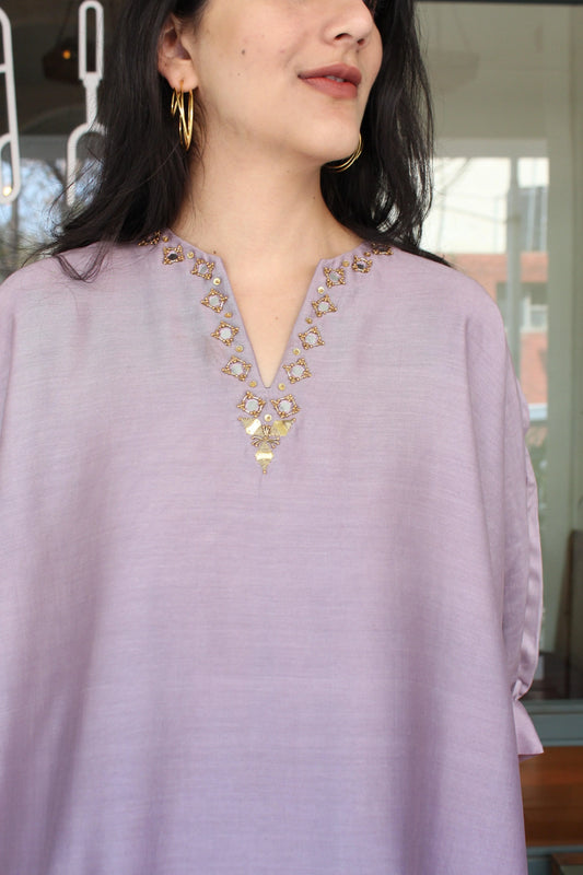 Lilac ombre chanderi kaftan co ord set - Sohni