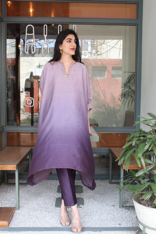 Lilac ombre chanderi kaftan co ord set - Sohni