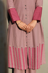 Dusty Lavender applique and mirror detail handloom kurta and pants set - Sohni