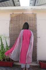 Rani pink mangalgiri cotton kurta set with kota dupatta - Sohni