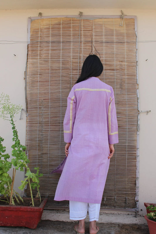 Lilac mangalgiri cotton kurta with kingri border embroidery - Sohni