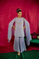 Lavender gota and sequins worked short kurta with pleated thread embroidered garara and dupatta - Sohni