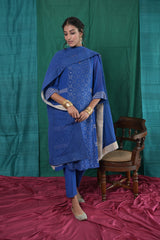Electric blue mukaish panel kurta with pants and mukaish dupatta - Sohni
