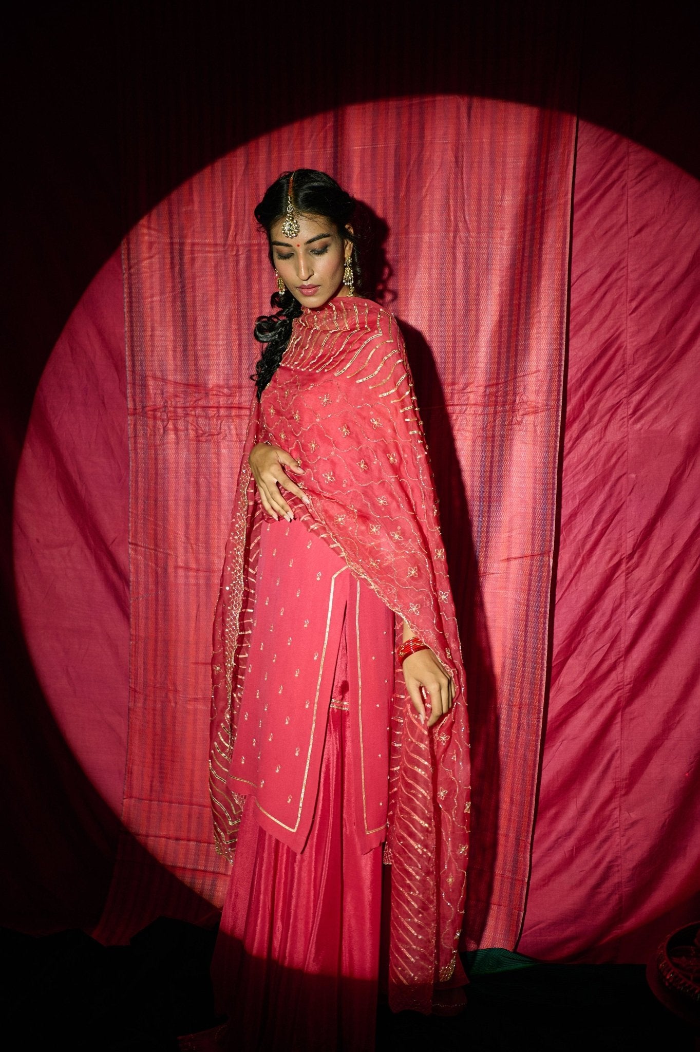 Amaranth pink garara set with organza mughal jaal dupatta - Sohni