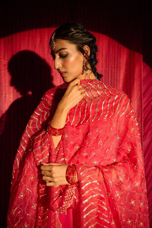 Amaranth pink garara set with organza mughal jaal dupatta - Sohni