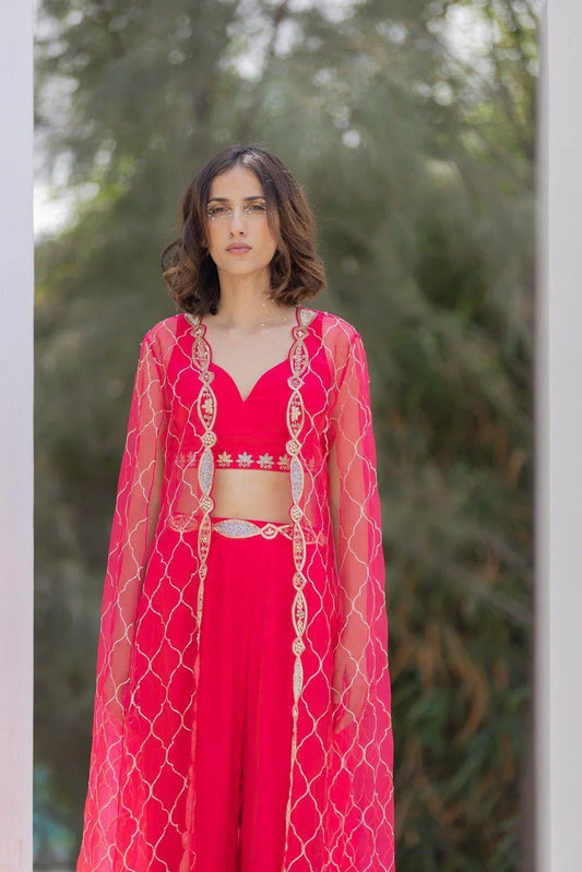Amaranth Pink Zeenat Cape Set - Sohni