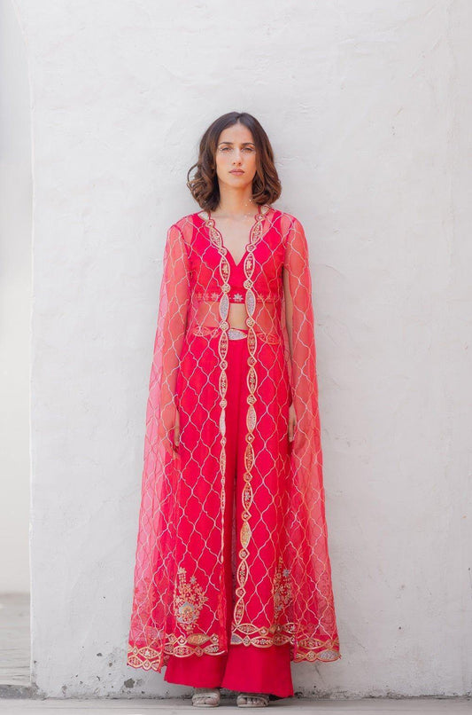 Amaranth Pink Zeenat Cape Set - Sohni
