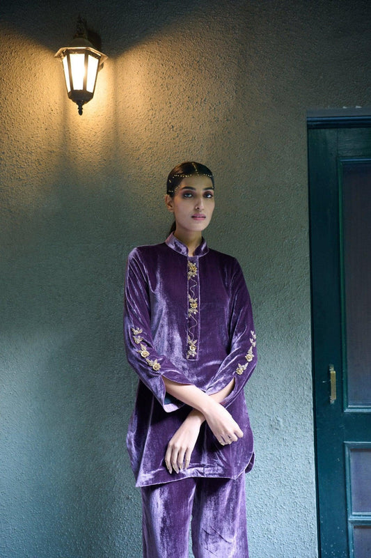 Amethyst velvet tunic and pants coordinate set - Sohni