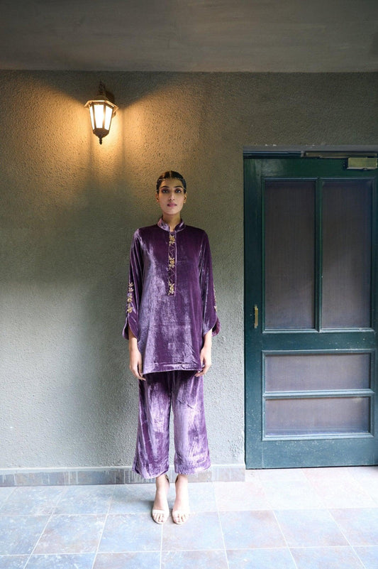Amethyst velvet tunic and pants coordinate set - Sohni