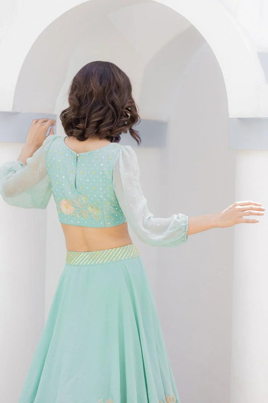 Aquamarine Blue Saba Lehenga And Blouse Set - Sohni