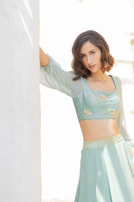 Aquamarine Blue Saba Lehenga And Blouse Set - Sohni
