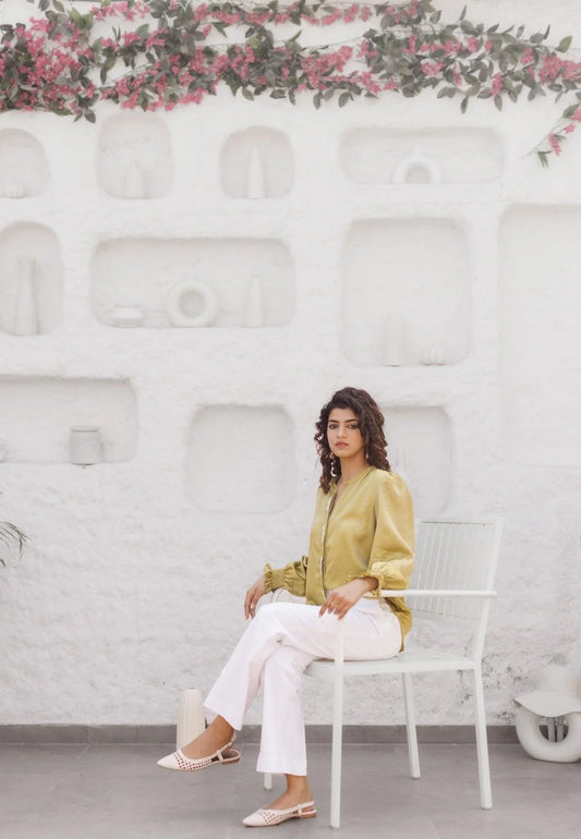 Avocado green modal satin top - Sohni