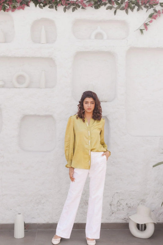 Avocado green modal satin top - Sohni