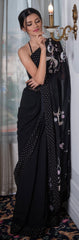 Black flamingo embroidered saree and blouse set - Sohni