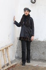 Black mashru jacket with brocade lapels and printed velvet detail - Sohni