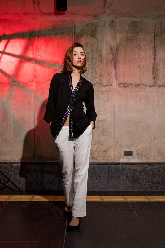 Black mirror work overlap blouse - Sohni