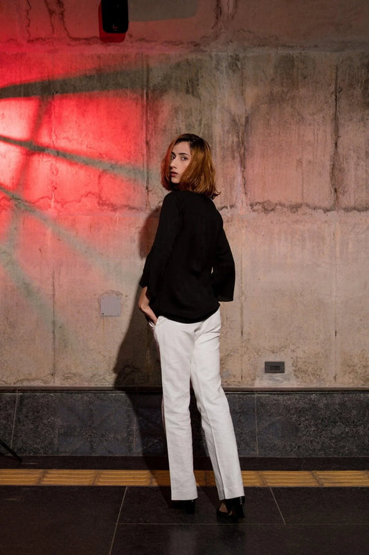 Black mirror work overlap blouse - Sohni