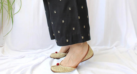 Black organic handwoven cotton palazzos with pahadi embroidery - Sohni