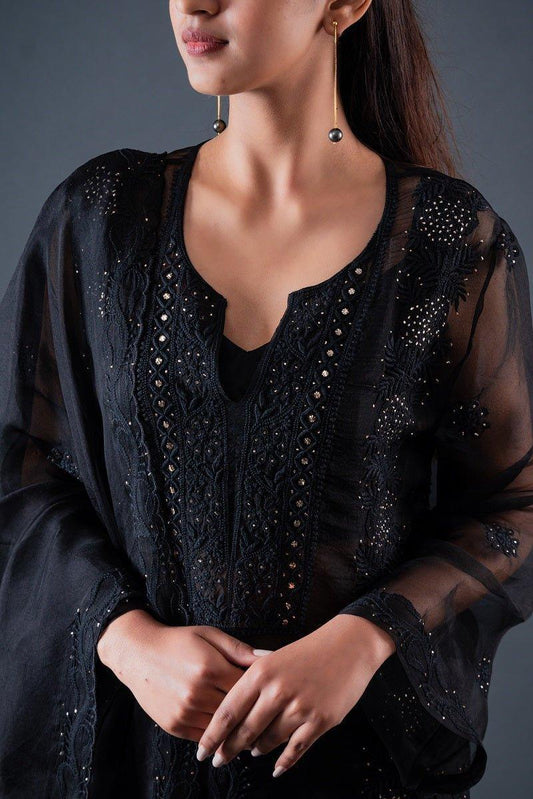 Black Organza Chikankari Suit Set - Sohni
