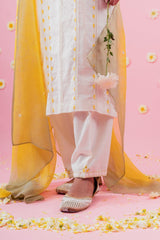 Cream cotton hand embroidered kurta set with dupatta and salwar - Sohni