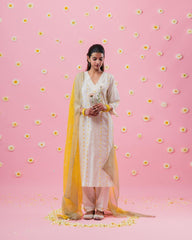 Cream cotton hand embroidered kurta set with dupatta and salwar - Sohni