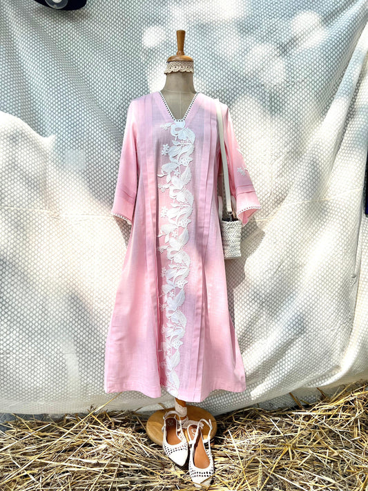 Slub cotton kurta dress with lace - Sohni