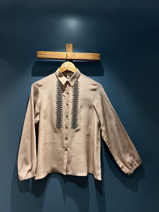 Geometric pure crepe hand embroidered shirt - Sohni