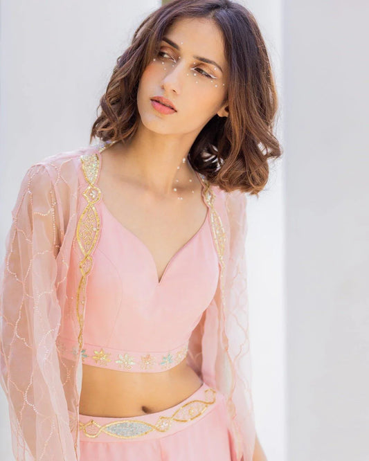 Rose Pink Zeenat Cape Set - Sohni