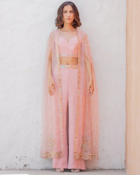 Rose Pink Zeenat Cape Set - Sohni